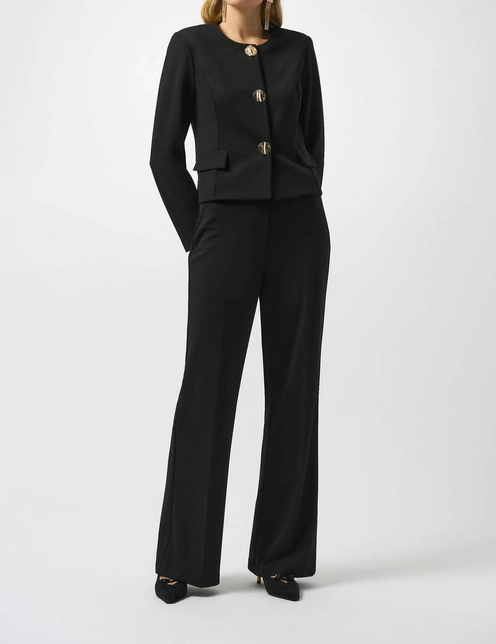 NEW JOSEPH RIBKOFF pull on mid-rise flared trouser pant in black
